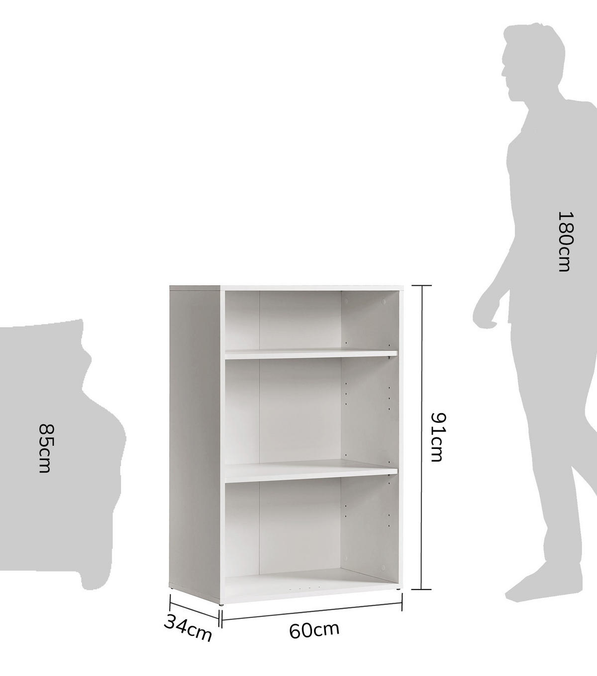 BÜCHERREGAL Der Bücherwurm - Weiß, Holzwerkstoff (60/91/34.5cm) - Mokebo