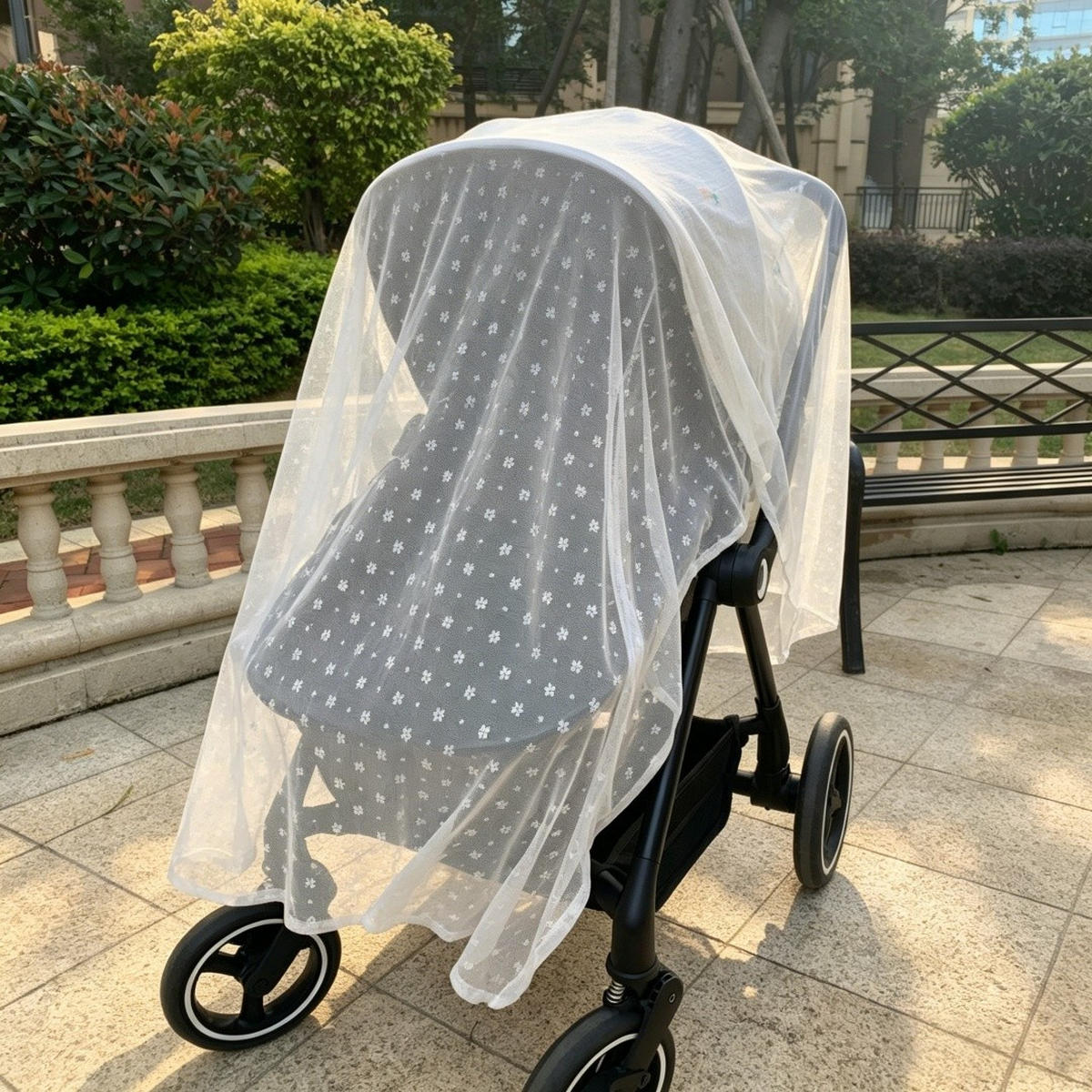 KINDERWAGEN-MOSKITONETZ Tulpenmuster 130x100cm - Hellrosa, Textil - Authentics