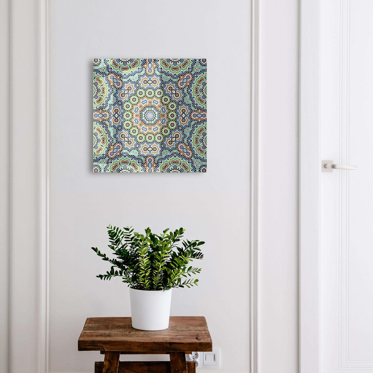 SCHLÜSSELBOX Schwarz 30x30 cm- Türöffnung nach rechts - Farbenfrohes Mosaik - Blau, Metall (30/30/5cm) - TULUP