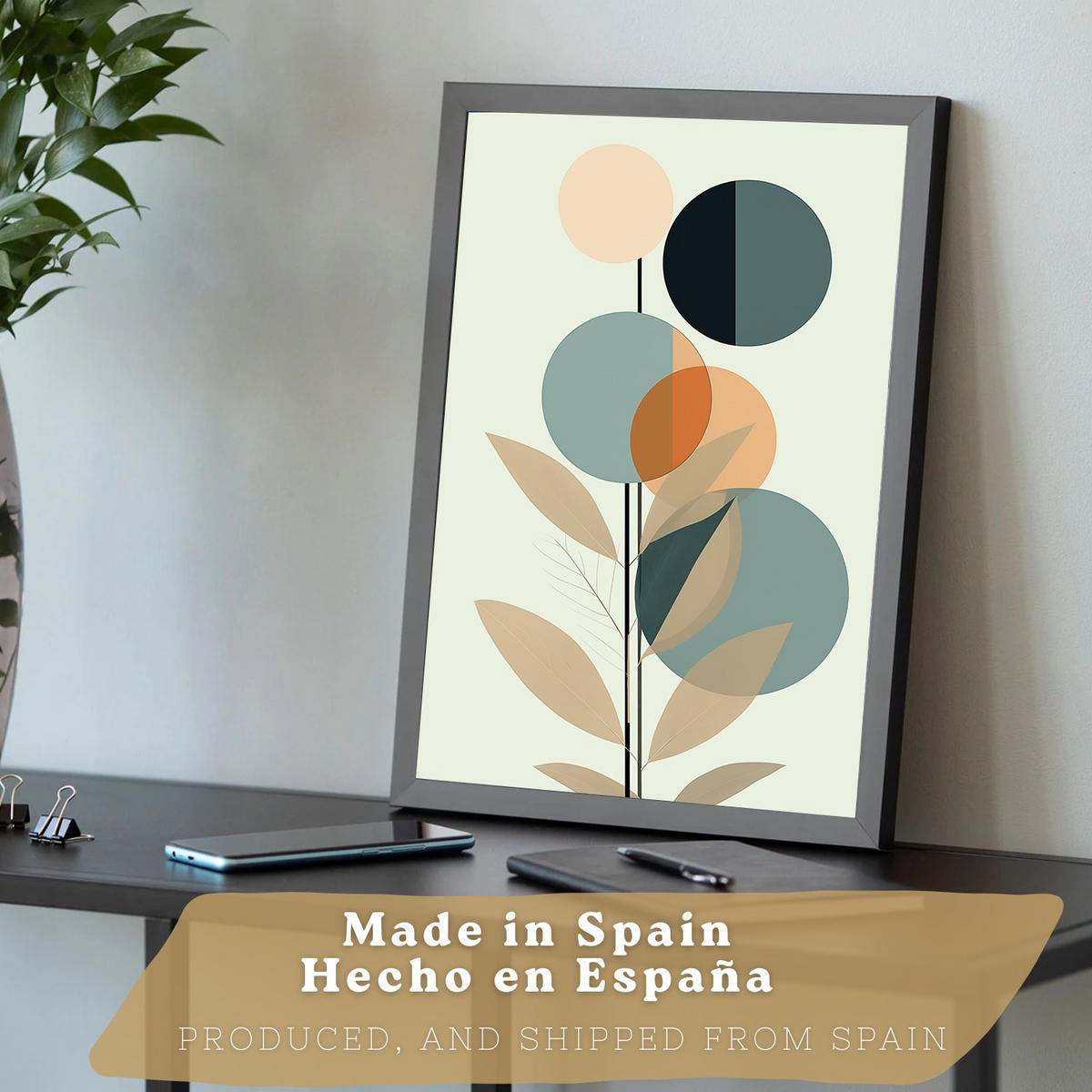 PLAKAT Sada 3 Abstraktní rostlina A3 Černý rám - černá, papír (29.7/1/42cm) - Nacnic