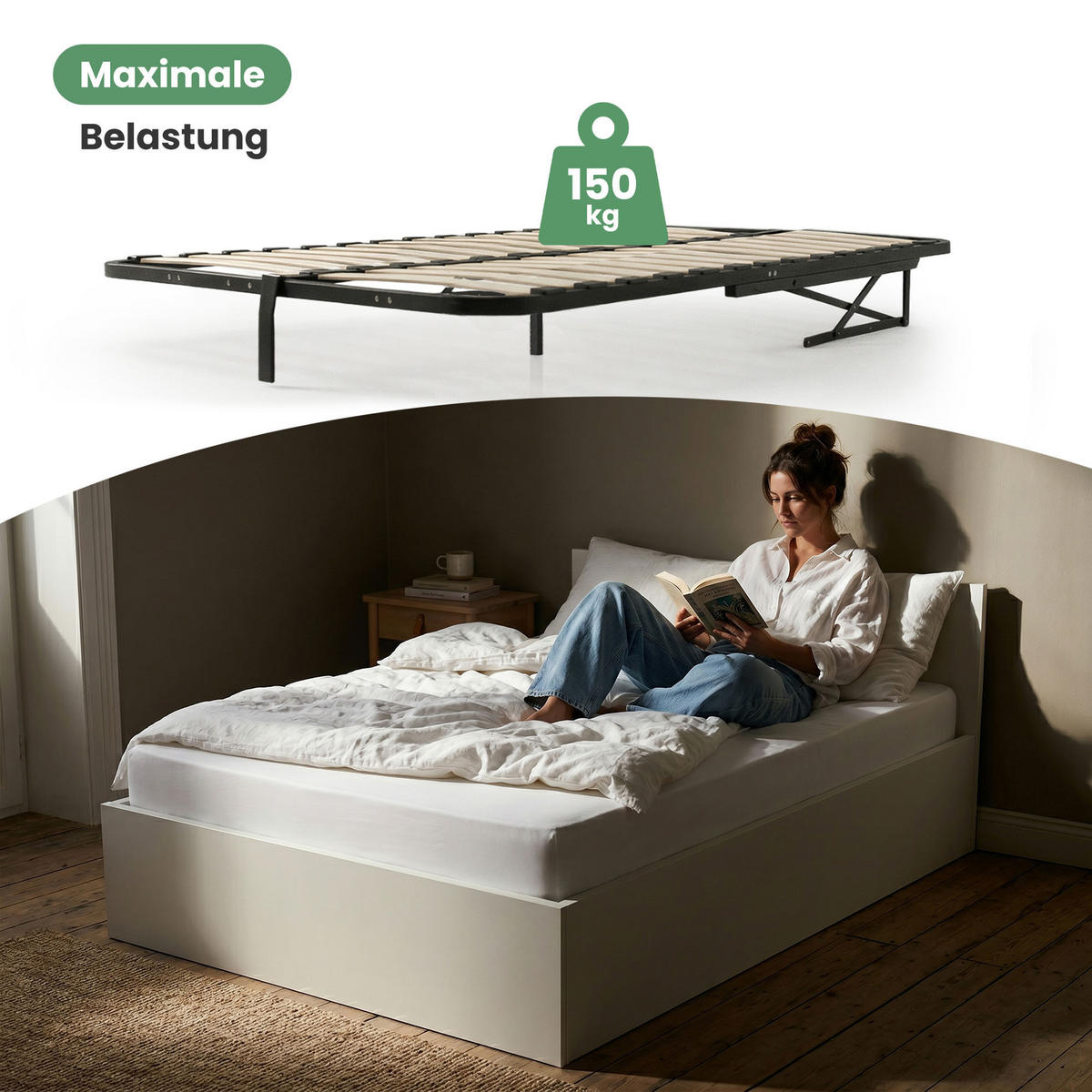BETT mit Bettkasten 100x200 cm Metalllattenrost Weiß - Weiß, Holzwerkstoff (100/200cm) - Akord