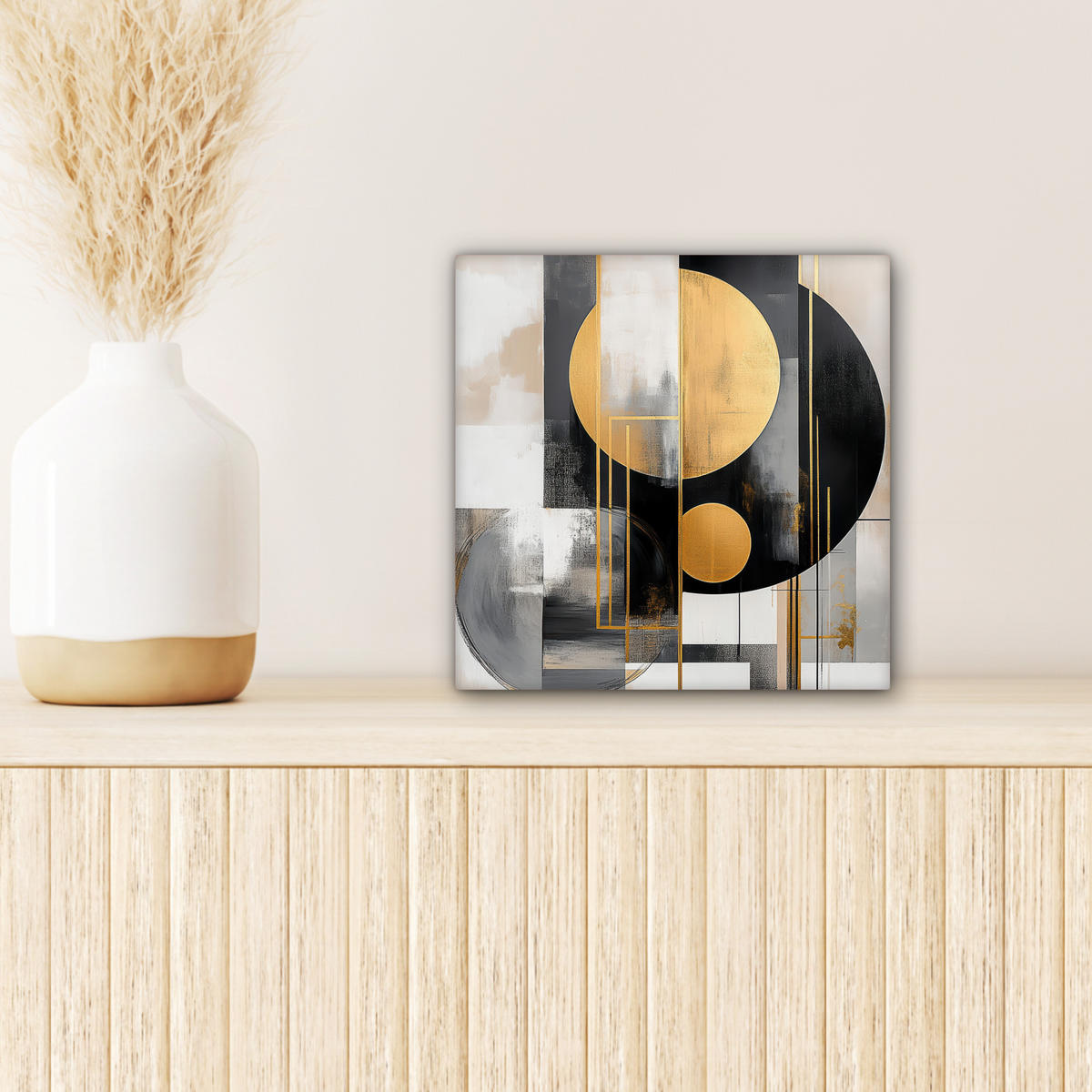 LEINWANDBILD Abstrakt - Gold - Silber - Formen - Ästhetisch - Modern Deko Wohnzimmer 20x20 cm - Goldfarben, Textil (20/20cm) - MuchoWow