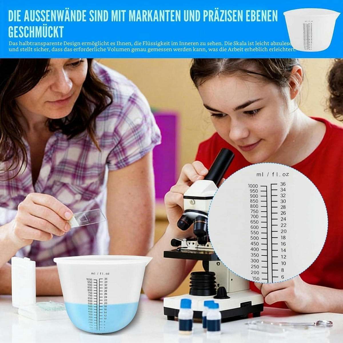 MESSBECHER 4-teiliges Set Silikon 1000/600/250/100 ml - Weiß, Kunststoff (1L)