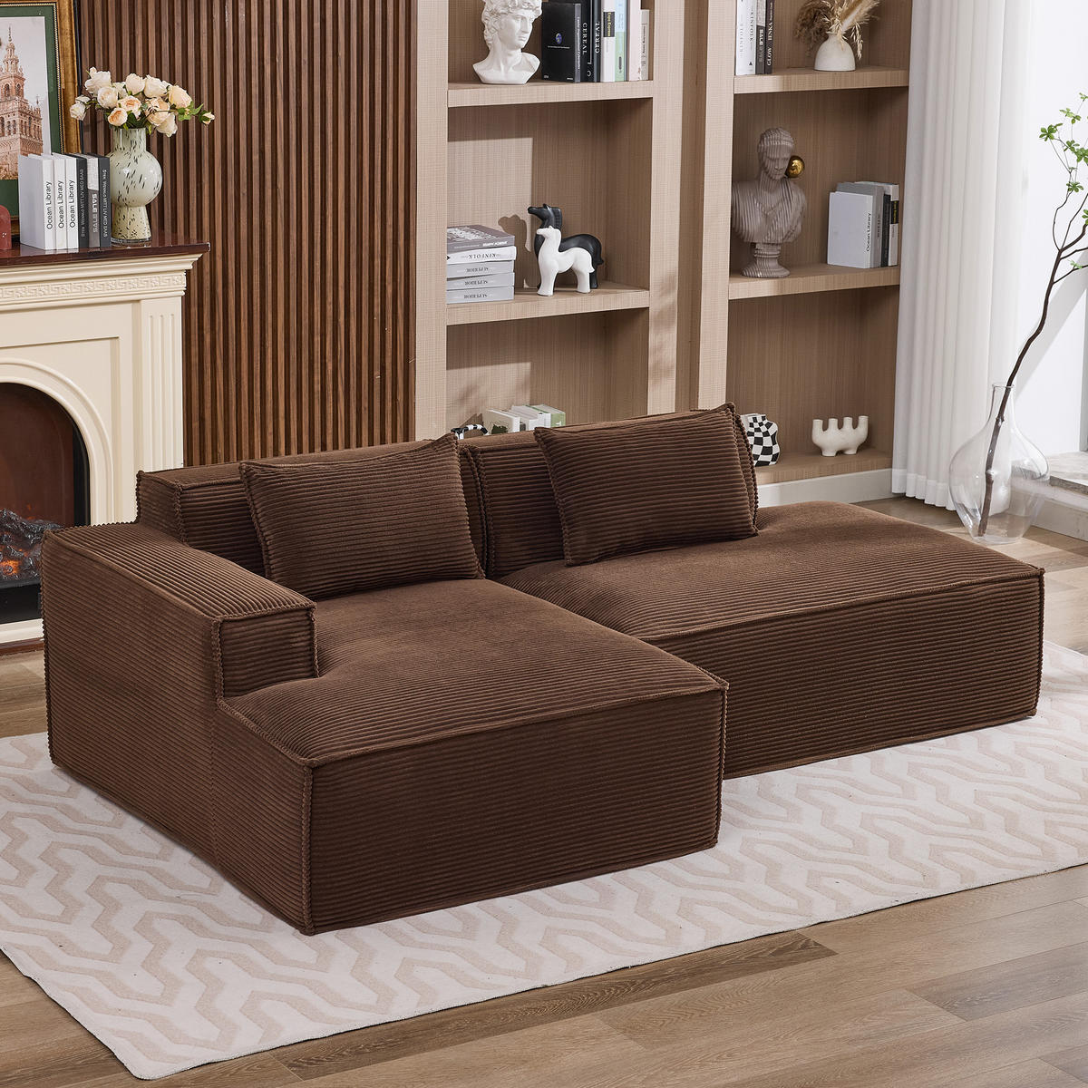 3-SITZER ECKSOFA Polyester Braun mit 2 Kissen - Braun, Textil (235/129cm) - WISHDOR