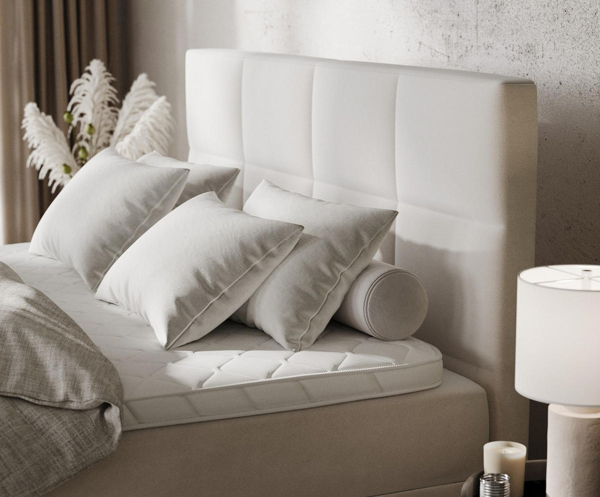 BOXBETT Oris 180/200 cm Creme im Paros Stoff - Creme/Schwarz, Holz/Holzwerkstoff (180/200cm) - AltaBeds