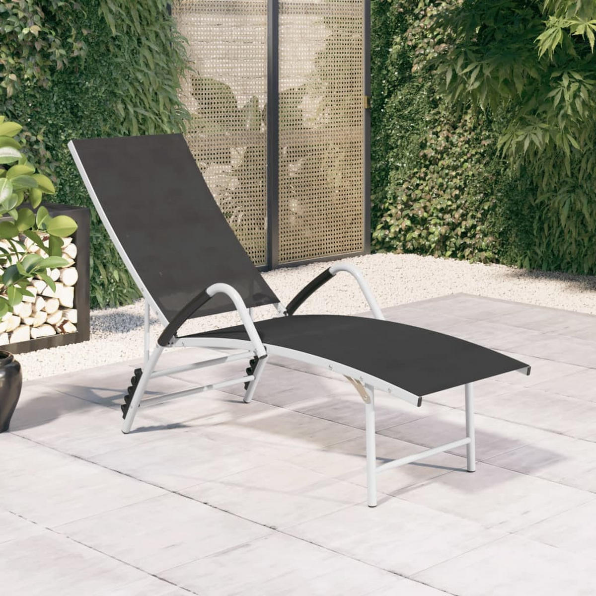 SONNENLIEGE Textilene und Aluminium Schwarz - Schwarz, Metall (60.5/51/193cm) - furnicato