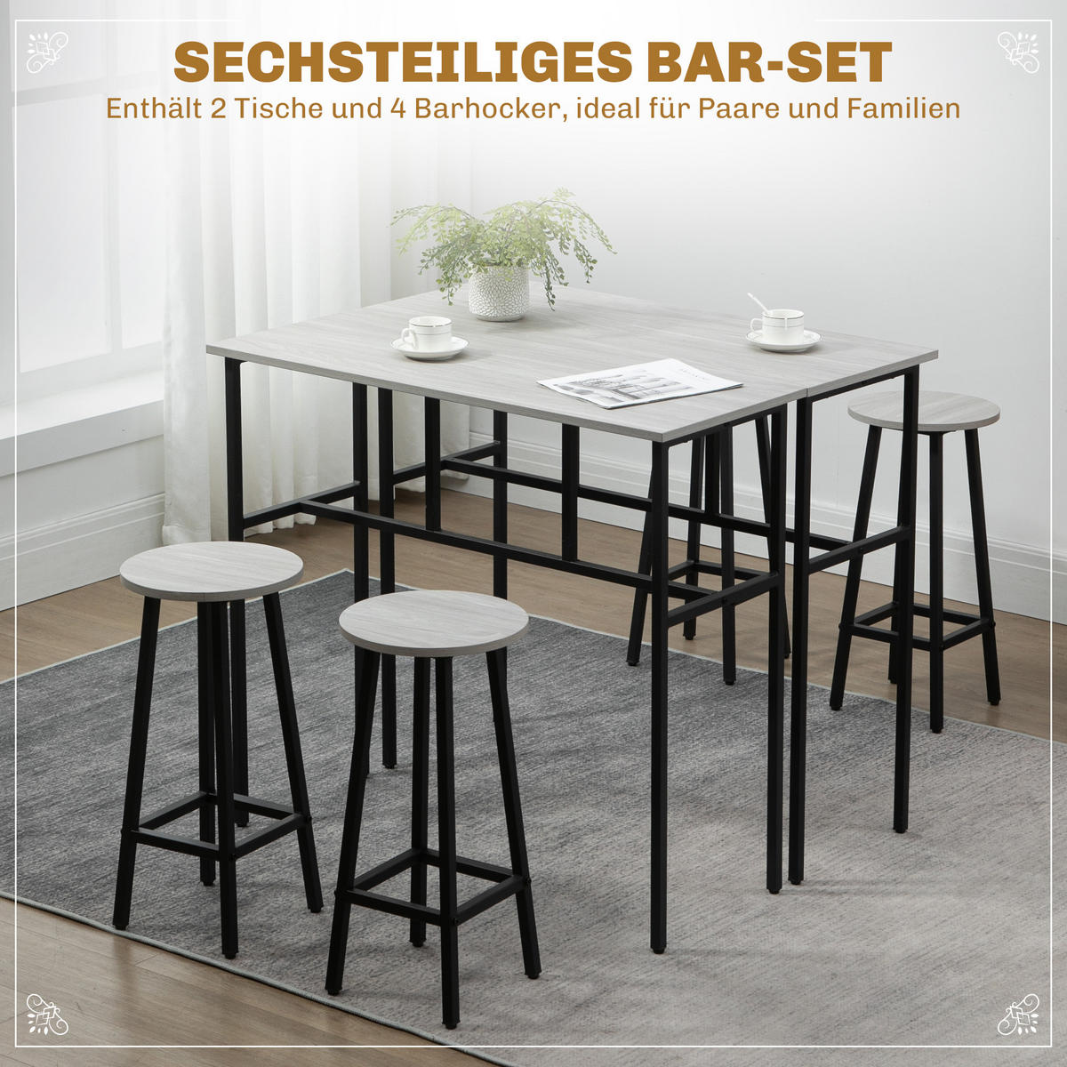 BARTISCH-SET, Spanplatte, Grau+Schwarz - Grau, Kunststoff (40/90/100cm) - HOMCOM