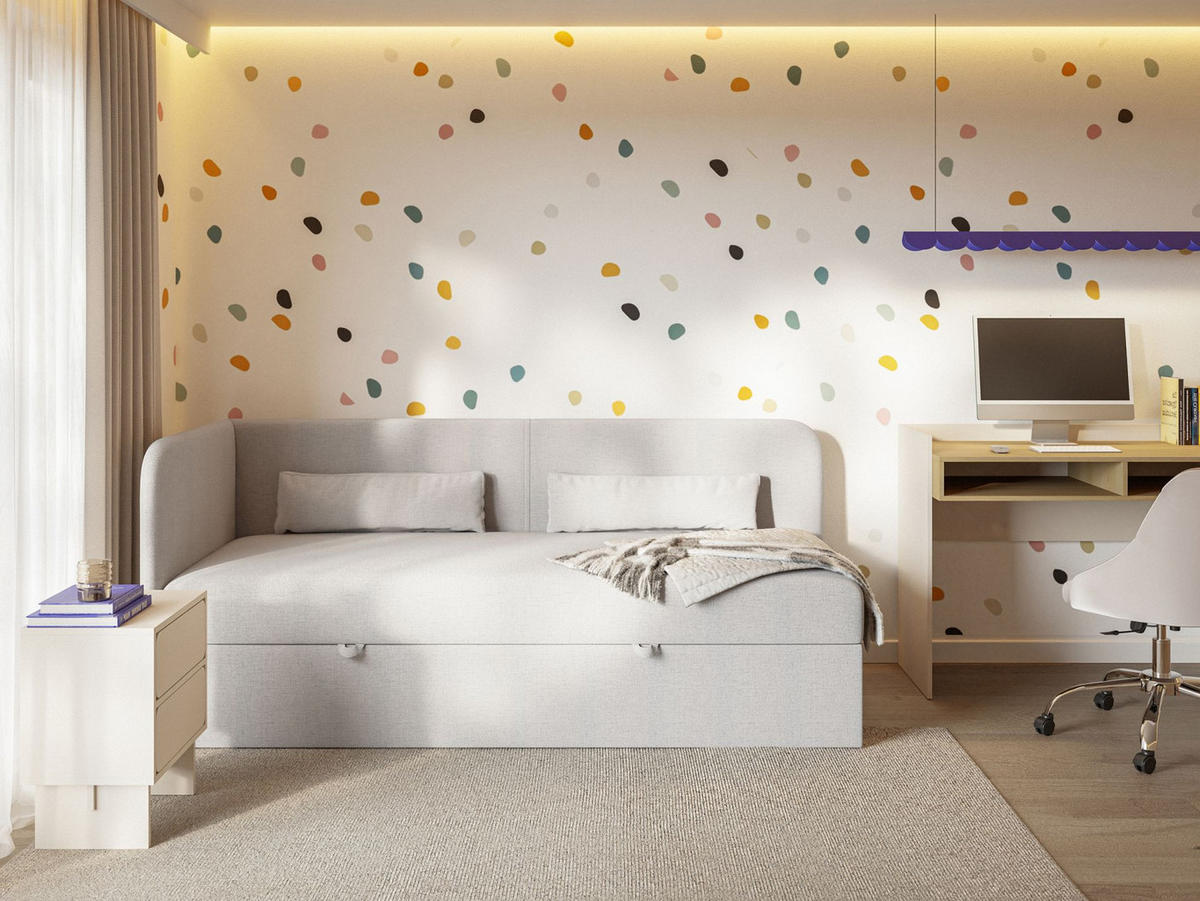 JUGENDBETT Calmmo Hellgrau mit Chenille-Bezug, Kopfteil links - Hellgrau, Textil (90/200cm) - Selsey