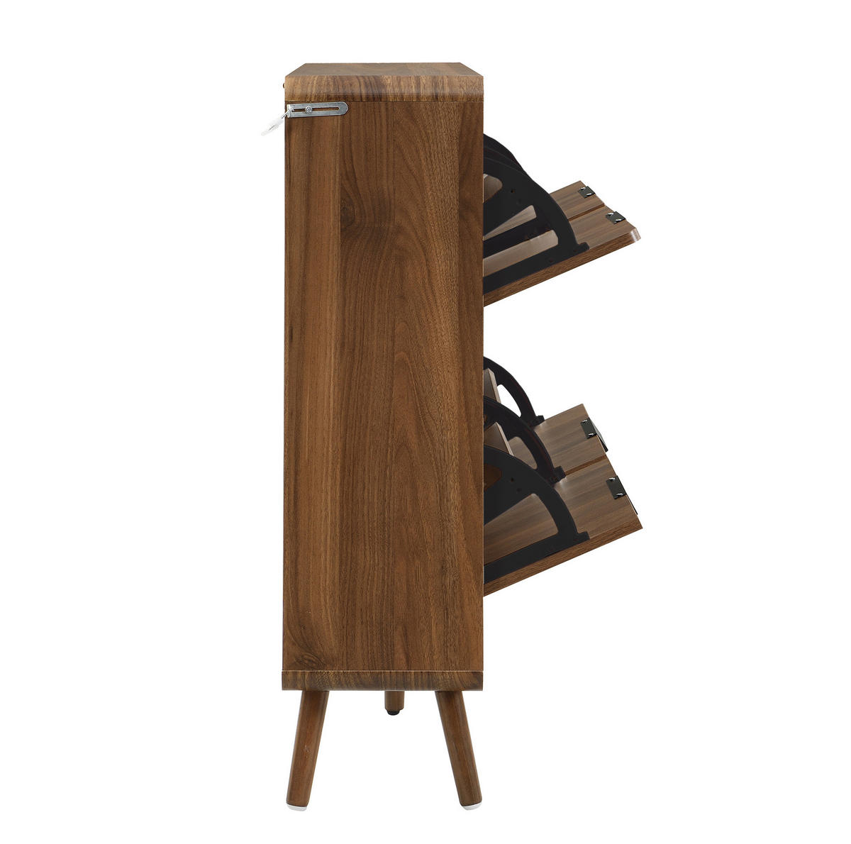SCHUHSCHRANK aus MDF 105x24x90cm in Nussbaum mit Klapptüren - Nussbaumfarben, Holzwerkstoff (105/90/24cm) - Modfu