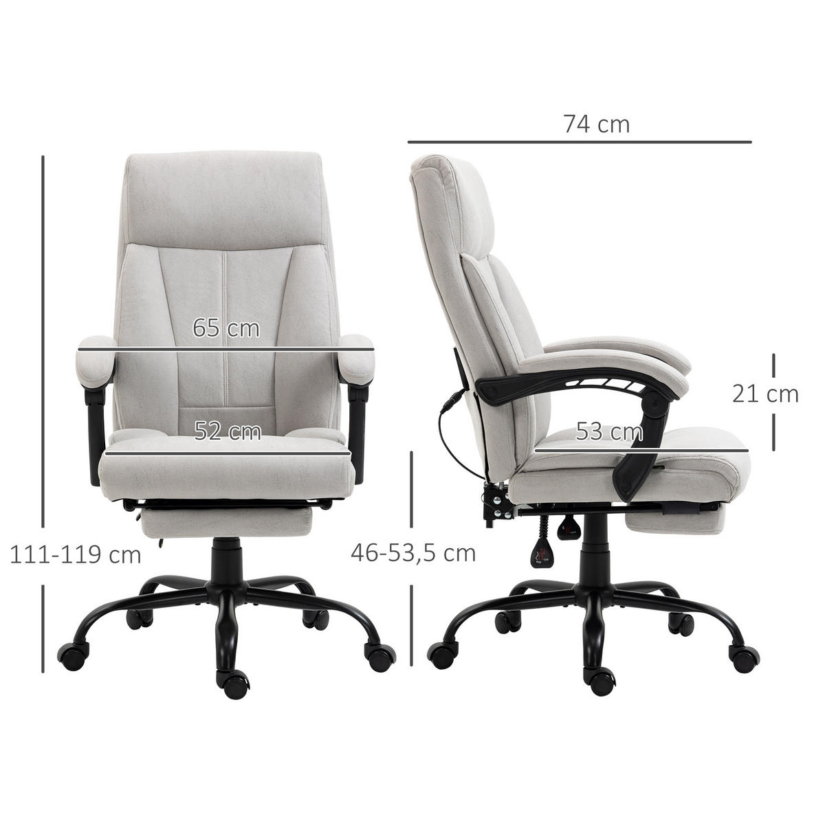BÜROSTUHL mit Massage und Fußstütze Hellgrau - Hellgrau, Kunststoff (74/119/65cm) - Meubliv