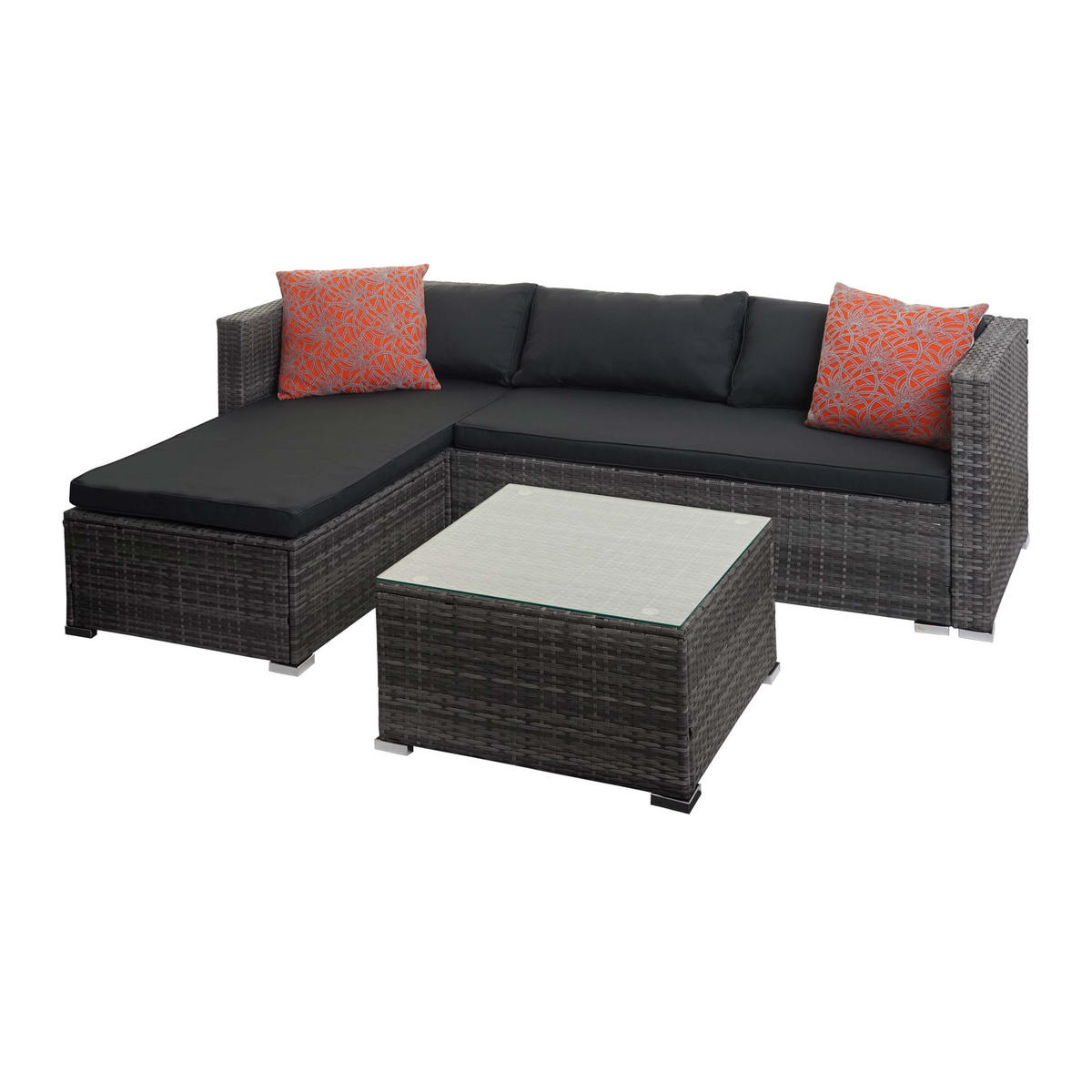 POLY-RATTAN GARNITUR Grau, Grau, Orange - Orange/Grau, Kunststoff - MCW