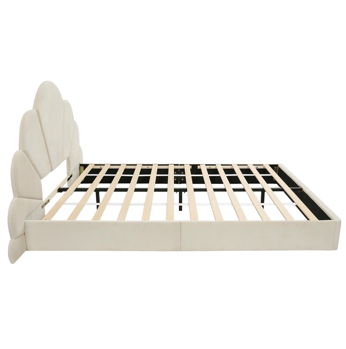 POLSTERBETT 140/200 cm Beige Samt mit Blüten-Kopfteil und rutschfestem Stand - Beige, Textil (140/200cm) - OKWISH