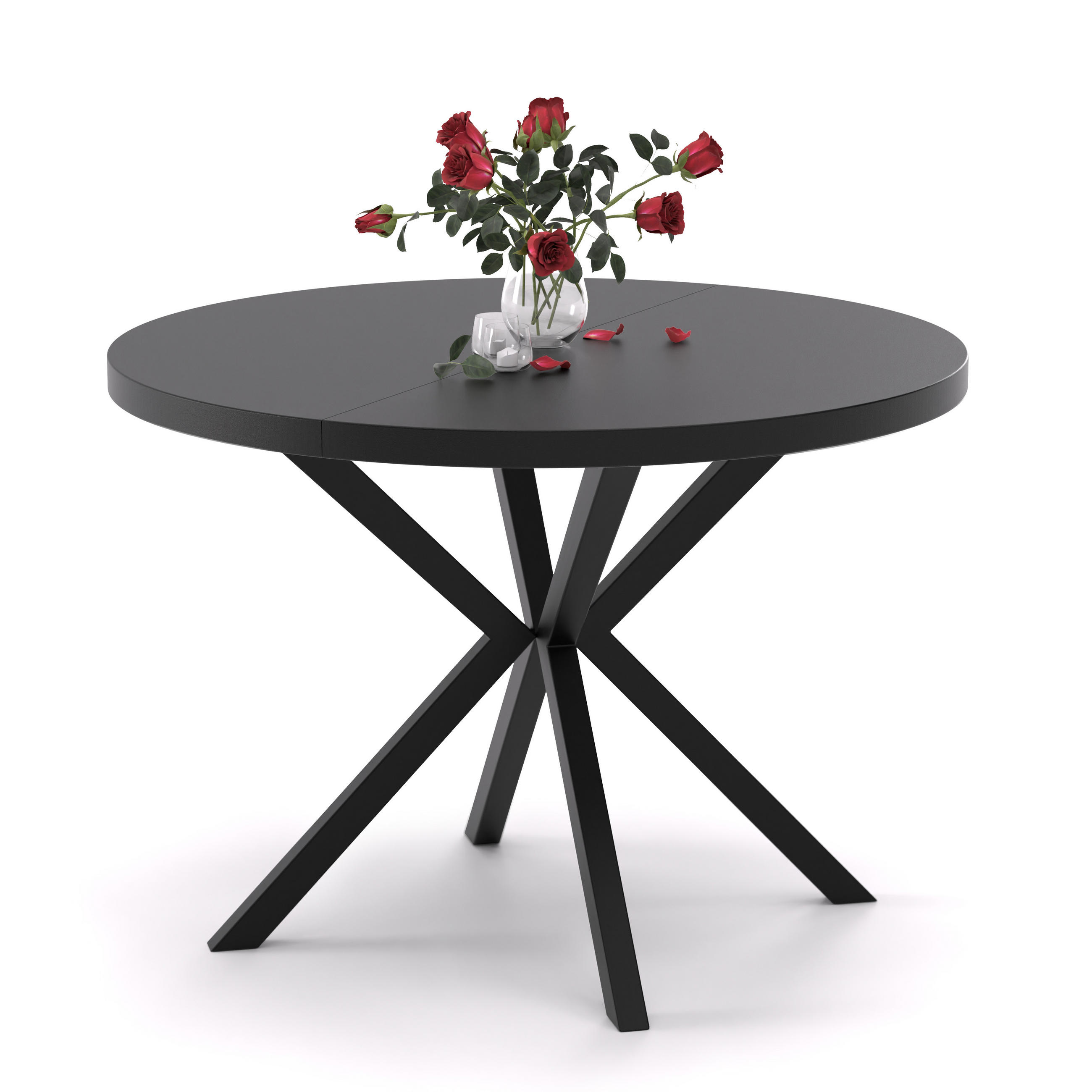 AUSZIEHTISCH MILTON 90-166/76 cm mit Metallgestell, Schwarz / Schwarz Molet - Schwarz, Holzwerkstoff/Metall (90/90/76cm) - Idohome