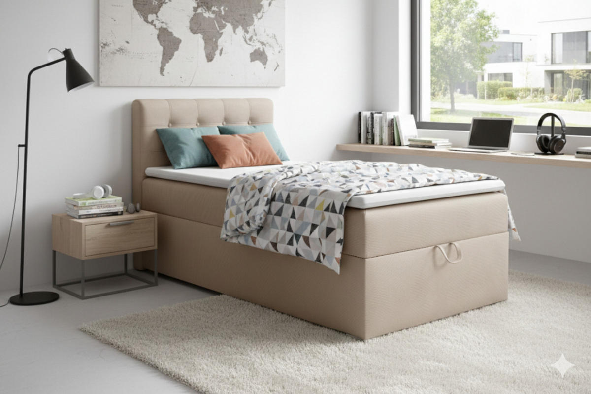 BOXBETT TEEN 3 90/200 Velours Beige H4 - Ecru, Holz/Holzwerkstoff (90/200cm) - Deine Möbel 24