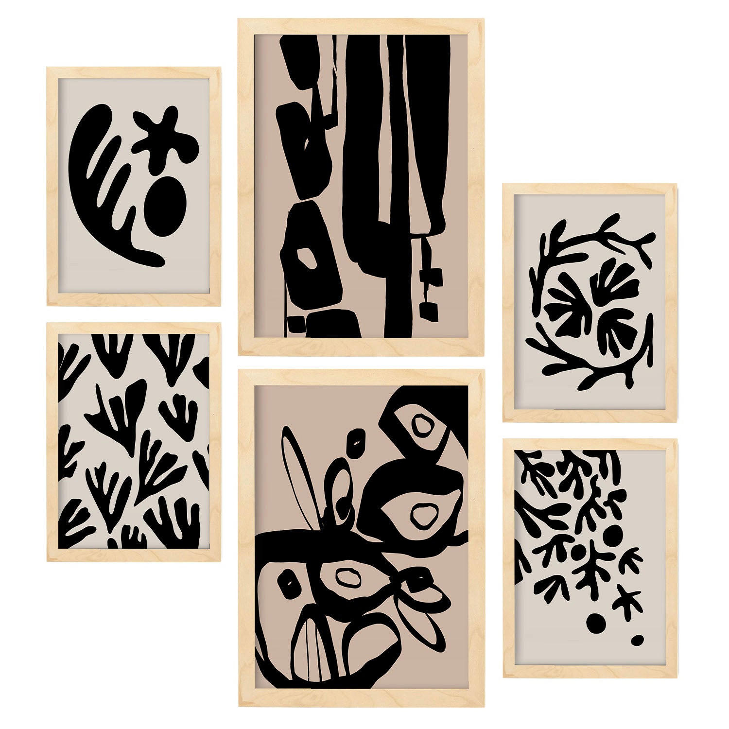 POSTER Set Mit 6 Mystik Design In Blume Zusammenfassung Ästhetische Dekorative Gemälde Für Ihr Wohnzimmer Zuhause A3 & A4 Rahmen Aus Hellem Holz - Beige, Papier (29/3cm) - Nacnic