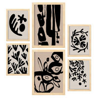 POSTER Set Mit 6 Mystik Design In Blume Zusammenfassung Ästhetische Dekorative Gemälde Für Ihr Wohnzimmer Zuhause A3 & A4 Rahmen Aus Hellem Holz - Beige, Papier (29/3cm) - Nacnic