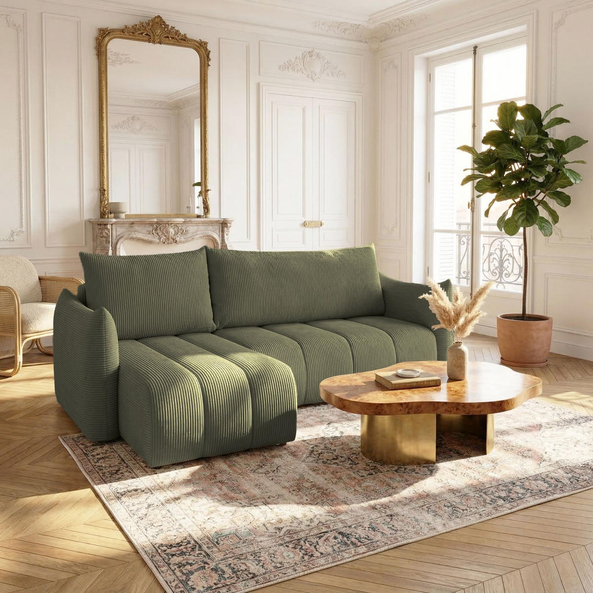 ECKSOFA Ontario Xs Mit Schlaffunktion - Olivgrün, Holzwerkstoff/Textil (154/226cm) - Fun Möbel
