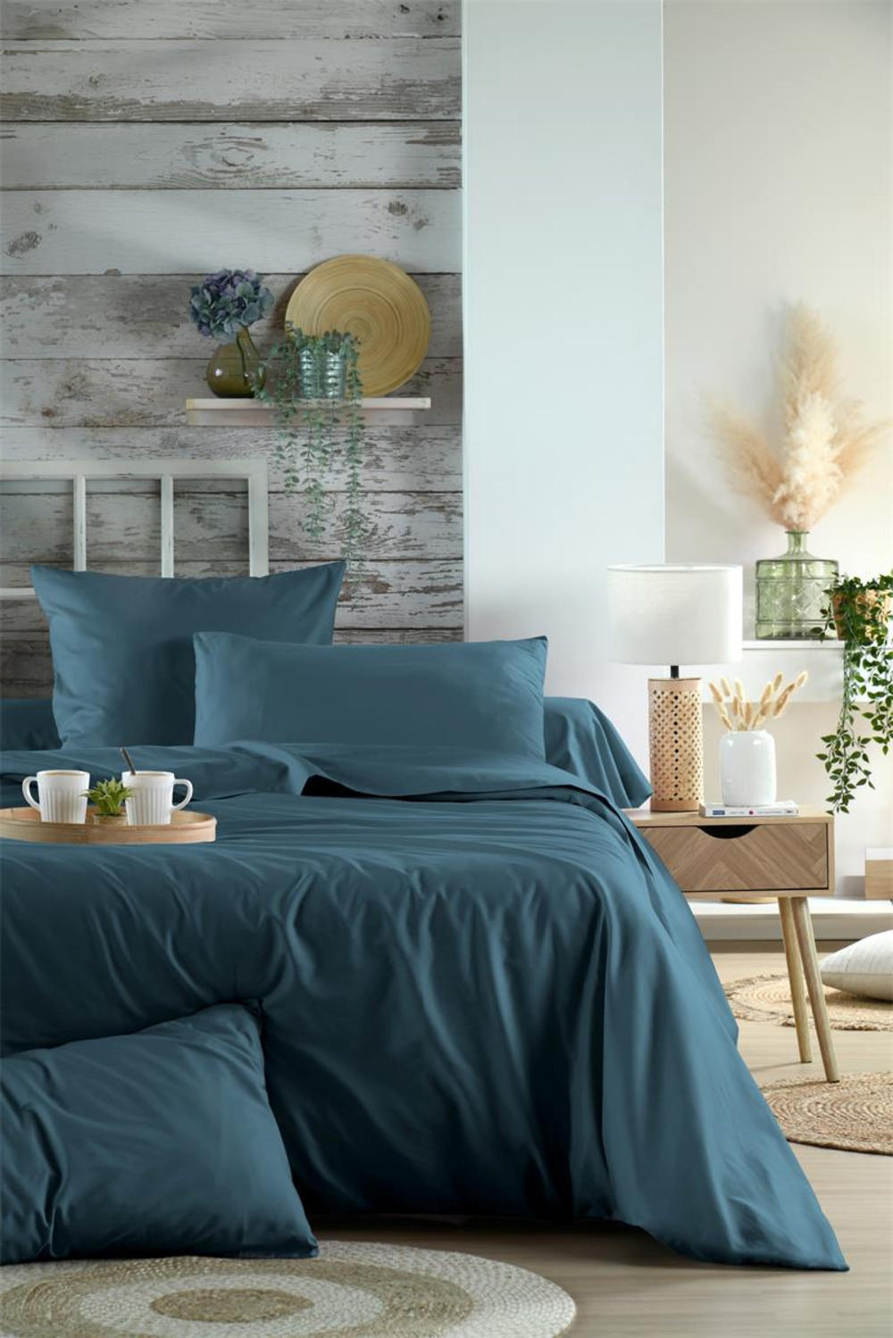 SPANNBETTLAKEN Baumwolle Elysée - Blau, Naturmaterialien (200/160cm)