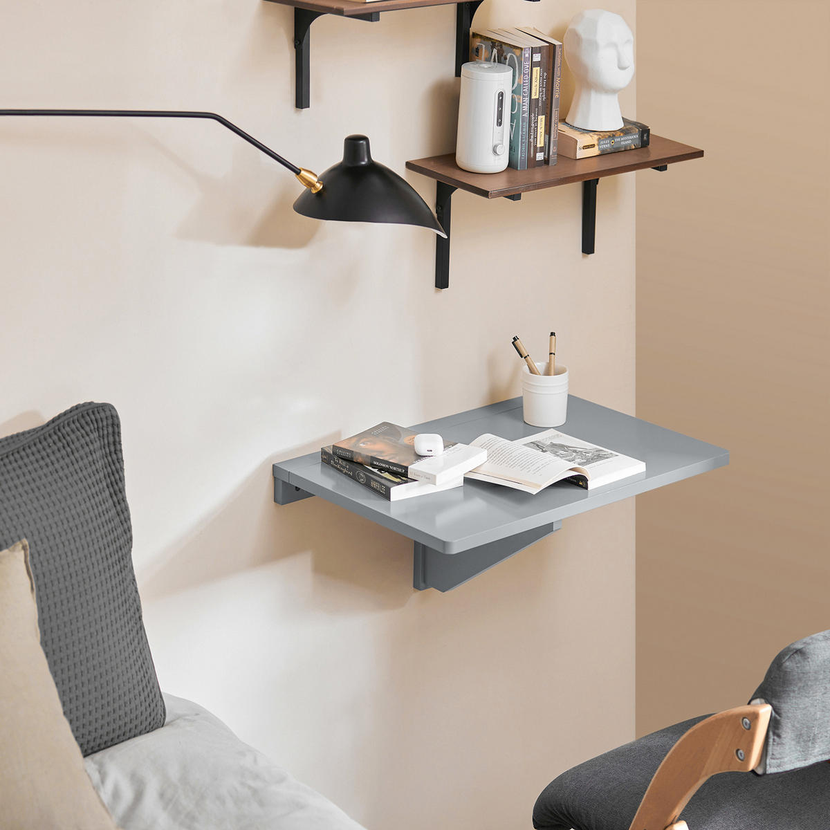 WANDKLAPPTISCH Grau - Hellgrau, Holzwerkstoff (60/6/40cm) - SoBuy