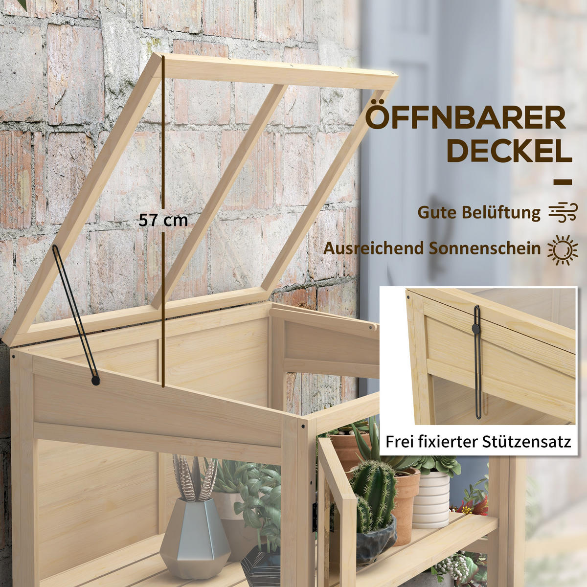 GEWÄCHSHAUS 2-Stufiges Hochbeet mit Dachfenster, Doppeltür, Acryl, Tannenholz, Natur - Fichtefarben, Holz/Kunststoff (61/103/103cm) - Outsunny