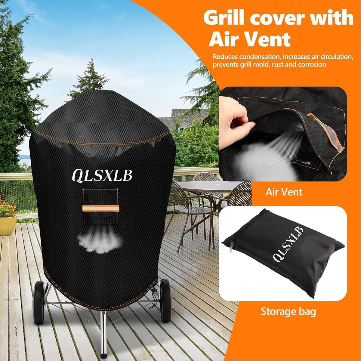 ABDECKUNG für Kugelgrill Ø77x90cm Wetterfest - Schwarz, Textil (77/90/77cm)