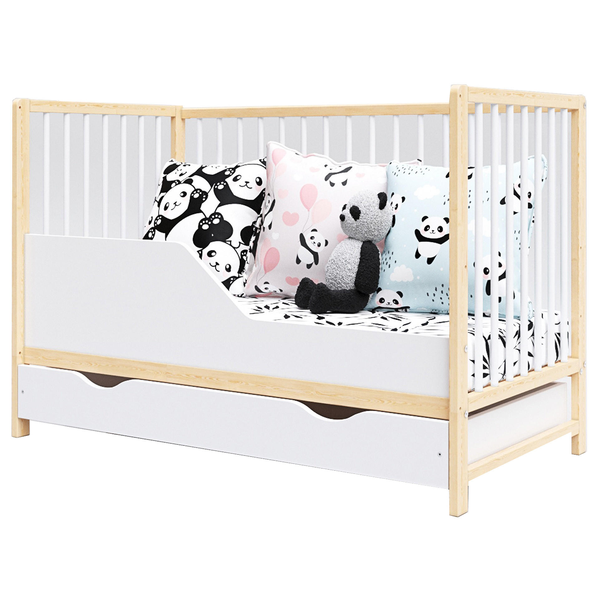 BABYBETT Anna, Mitwachsendes, mit Schublade Weiß und Kiefer - Kieferfarben, Holz (60/120cm) - Premiers Moments