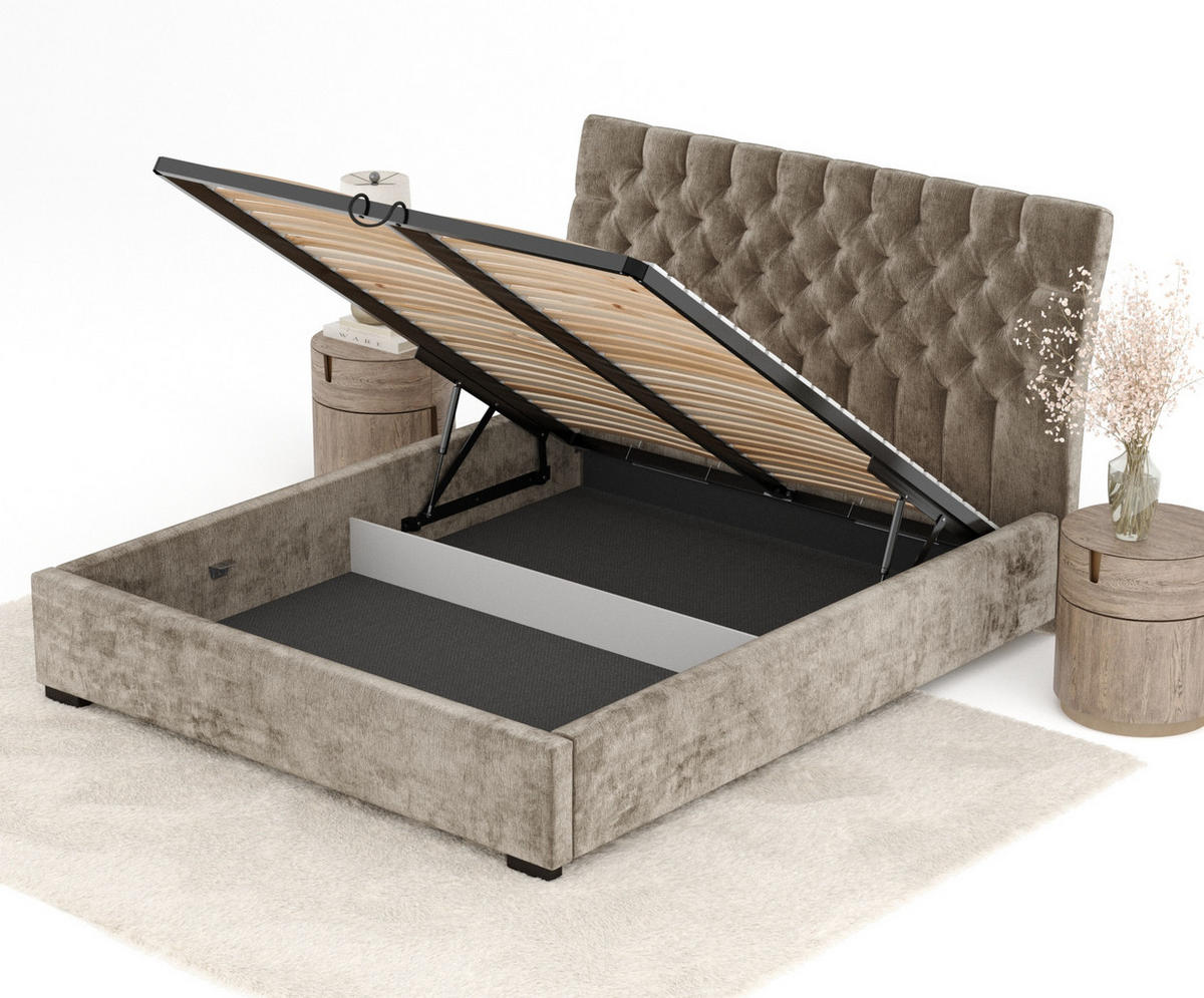 POLSTERBETT Vezzola Beige 160/200 cm im Chenille-Stoff - Beige/Schwarz, Holz/Holzwerkstoff (160/200cm) - Maison de Reve