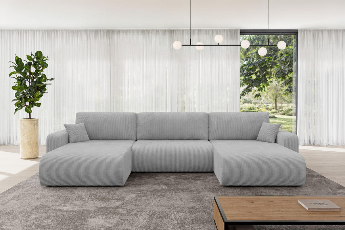 SEDACÍ SOUPRAVA DO U s funkcí spaní a úložným prostorem BERY-U 377x193x88 šedá manšestr - šedá/černá, kompozitní dřevo/textil (377/88/193cm) - ALTDECOR