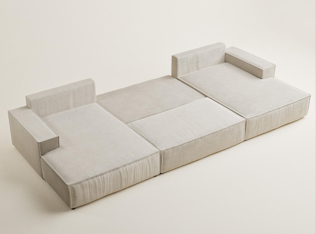 WOHNLANDSCHAFT Kyoto Beige Chenille-Stoff - Beige/Schwarz, Holz/Holzwerkstoff (398/70/148cm) - Maison de Reve