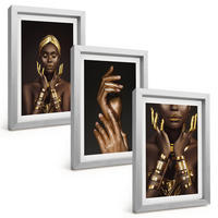 BILDER SET 3er Set - 20x30 cm Silberner Rahmen - Porträts afrikanischer Frauen - Silberfarben, Kunststoff (20/30cm) - TULUP