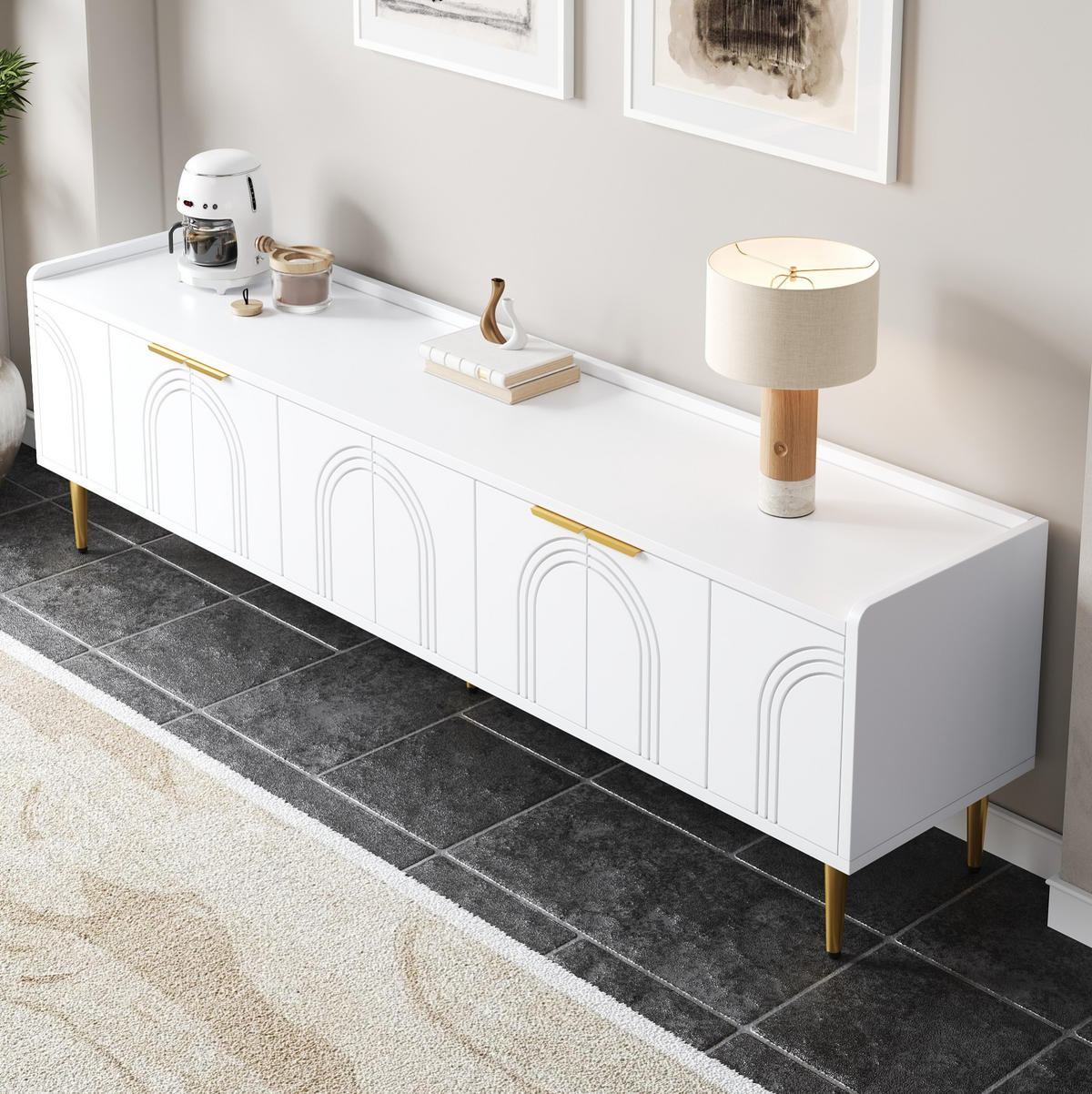 TV-SCHRANK in Weiß mit 3D-Türen und goldfarbenen Griffen 170/35/47.5 cm - Weiß, Holzwerkstoff (170/47.5/35cm) - Redom