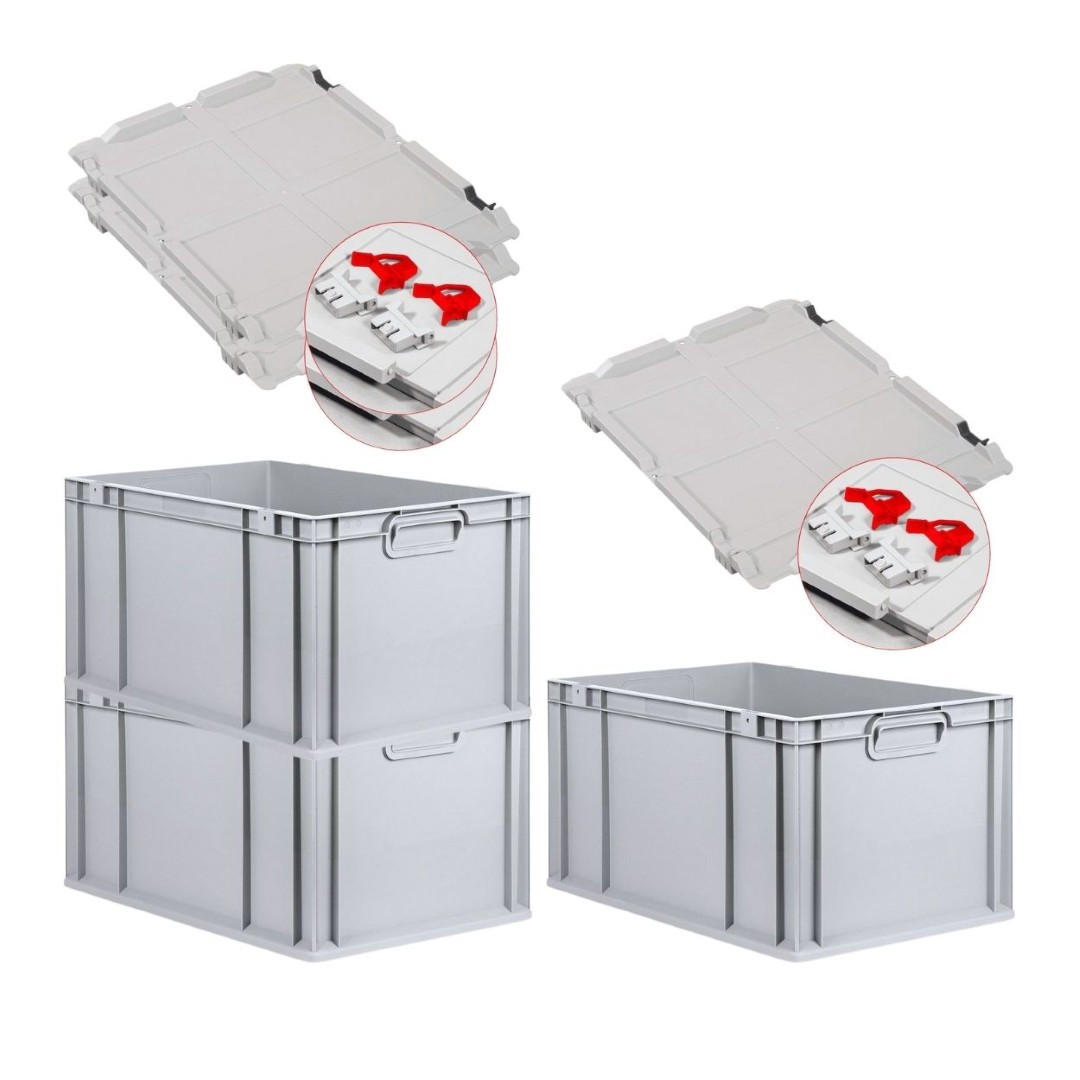 EUROBOX 3x Nextgen Economy Mit Scharnierdeckel Grau/Rot Griffe Geschlossen 65 Liter - Rot, Kunststoff (40/32/60cm) - PROREGAL