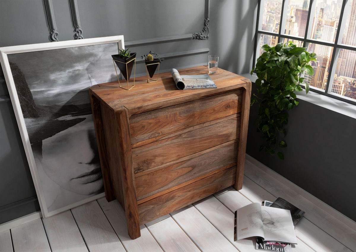 KOMMODE Sheesham 96x50x90 grau geölt BUENO #2004 - Grau, Holz (96/90/50cm) - Massivmoebel24
