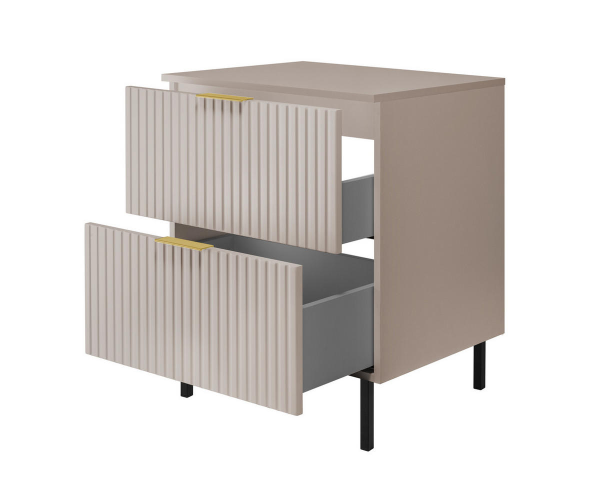 WASCHBECKUNTERSCHRANK, Eiche Craft, 60 x 77 x 46 cm, silberner Griff, schwarze Beine + Arbeitsplatte - Beige/Goldfarben, Holzwerkstoff (60/77/46cm) - 3XE LIVING