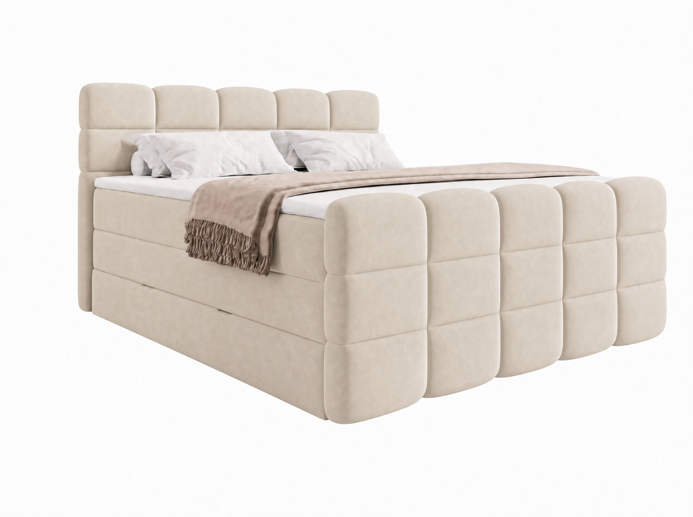BOXSPRINGBETT Carenzo 2 Beige 200/200 cm H2/H3 mit premium Topper - Beige, Textil (200/200cm) - wonello