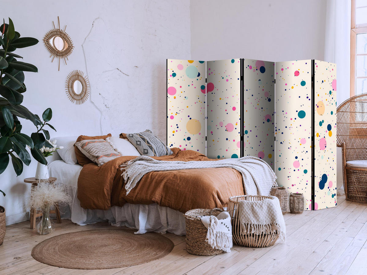 PARAVENT Beidseitig Bedruckter 5-tlg 225x172 cm Abstrakte Flecken - Multicolor, Holz/Textil (225/172/3cm) - Muralo