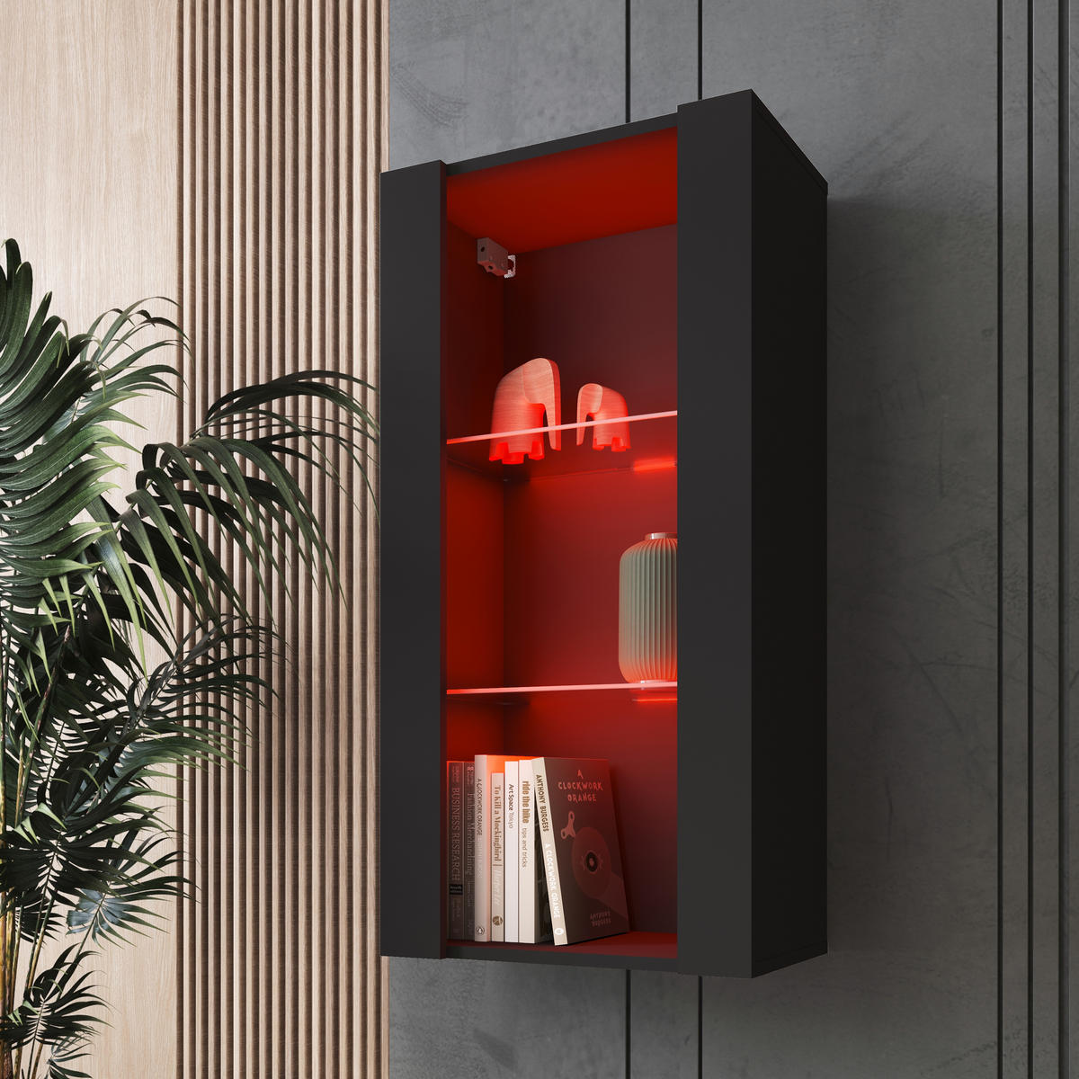 HÄNGEVITRINE TIVOLI Vertical 100, Schwarz, LED Mehrfarbige - Schwarz, Glas/Holzwerkstoff (50/100/29.5cm) - Komodee