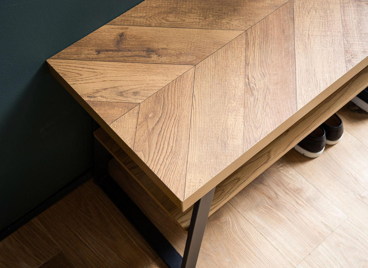 SCHUHBANK – 100x41x40 cm, Eiche-Dekor, Fischgrät, mit Ablage - Schwarz/Braun, Holz/Holzwerkstoff (100/41/40cm) - KADIMA DESIGN