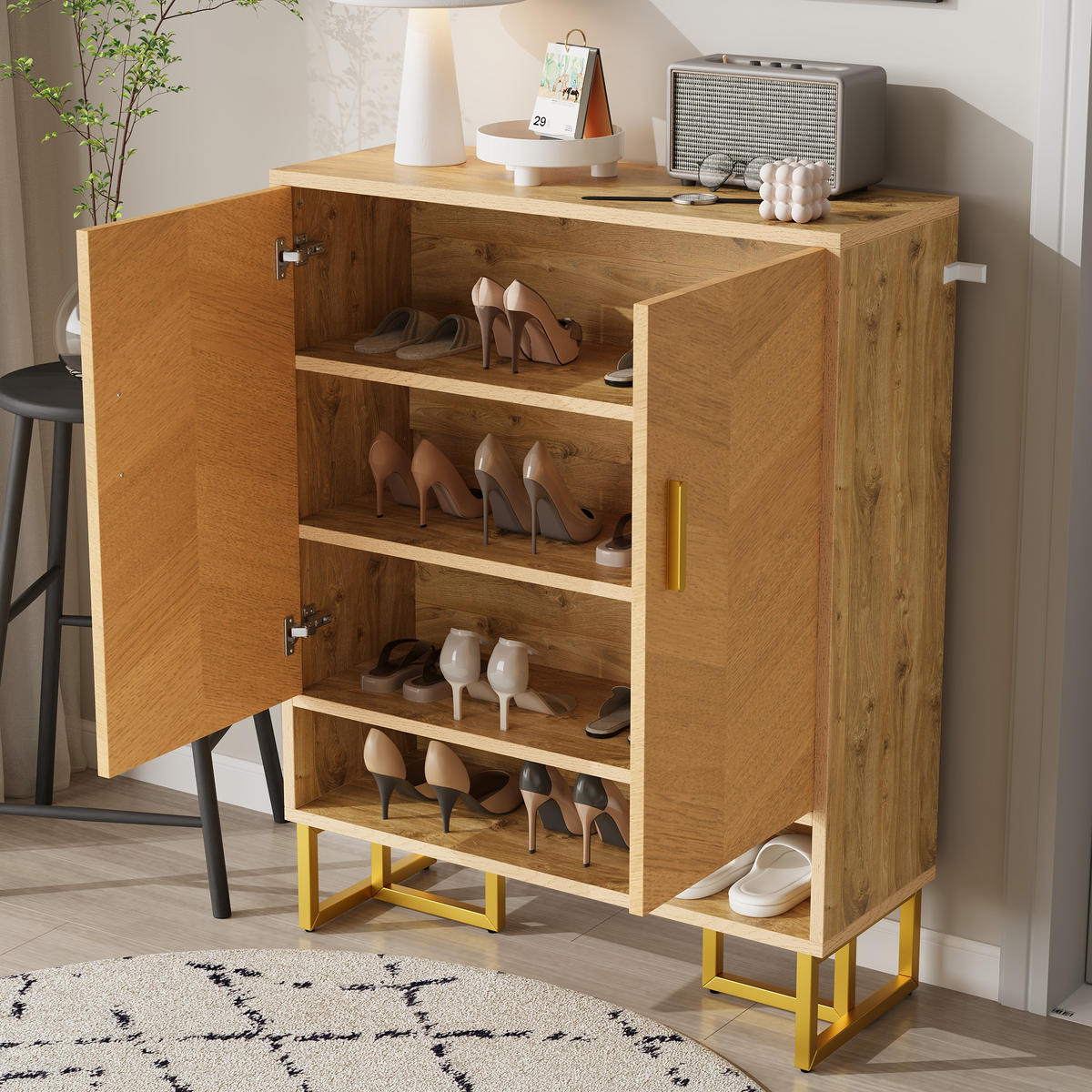 SCHUHSCHRANK aus MDF 80x38x100cm in Natur mit Soft-Close - Naturfarben, Holzwerkstoff (80/100/38cm) - Modfu