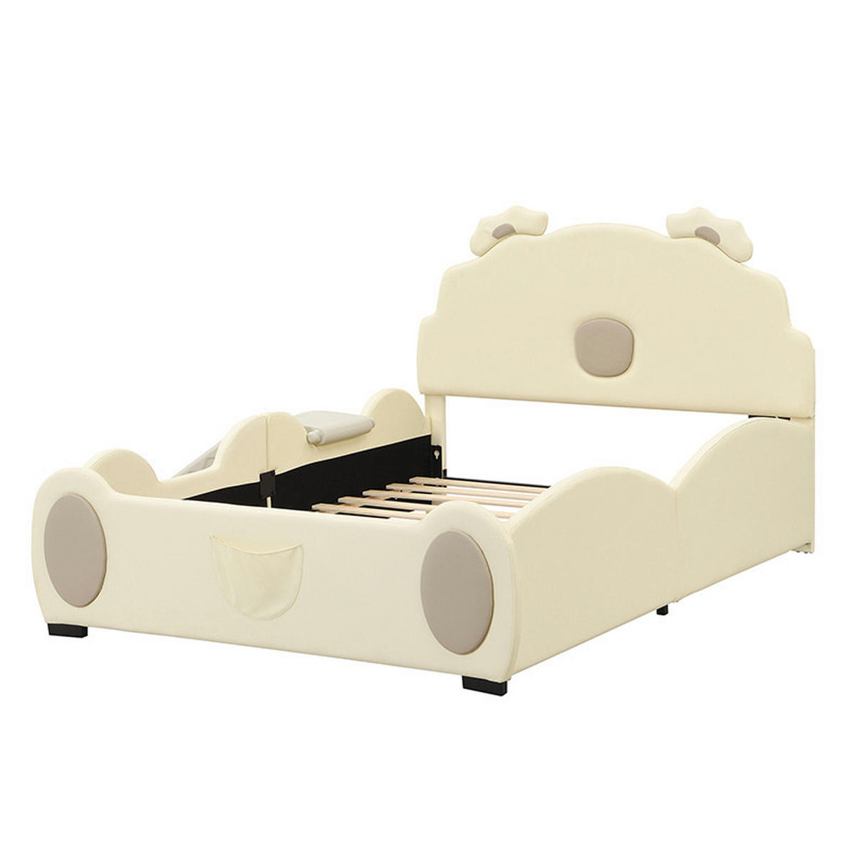 KINDERBETT aus PU 140x200 cm in Beige mit Rutsche & Leiter - Beige, Kunststoff (140/200cm) - Modfu