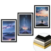 WANDBILDER 3er-Set - 40x60 cm Schwarzer Rahmen - Nachthimmel Berge Nebel Hirsch - Schwarz, Kunststoff (40/60cm) - ArtPrintCave