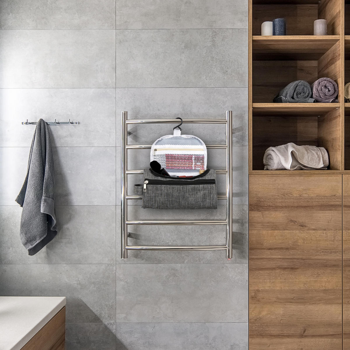 KULTURBEUTEL - Grau, Kunststoff/Textil (23/13/13cm) - Relaxdays