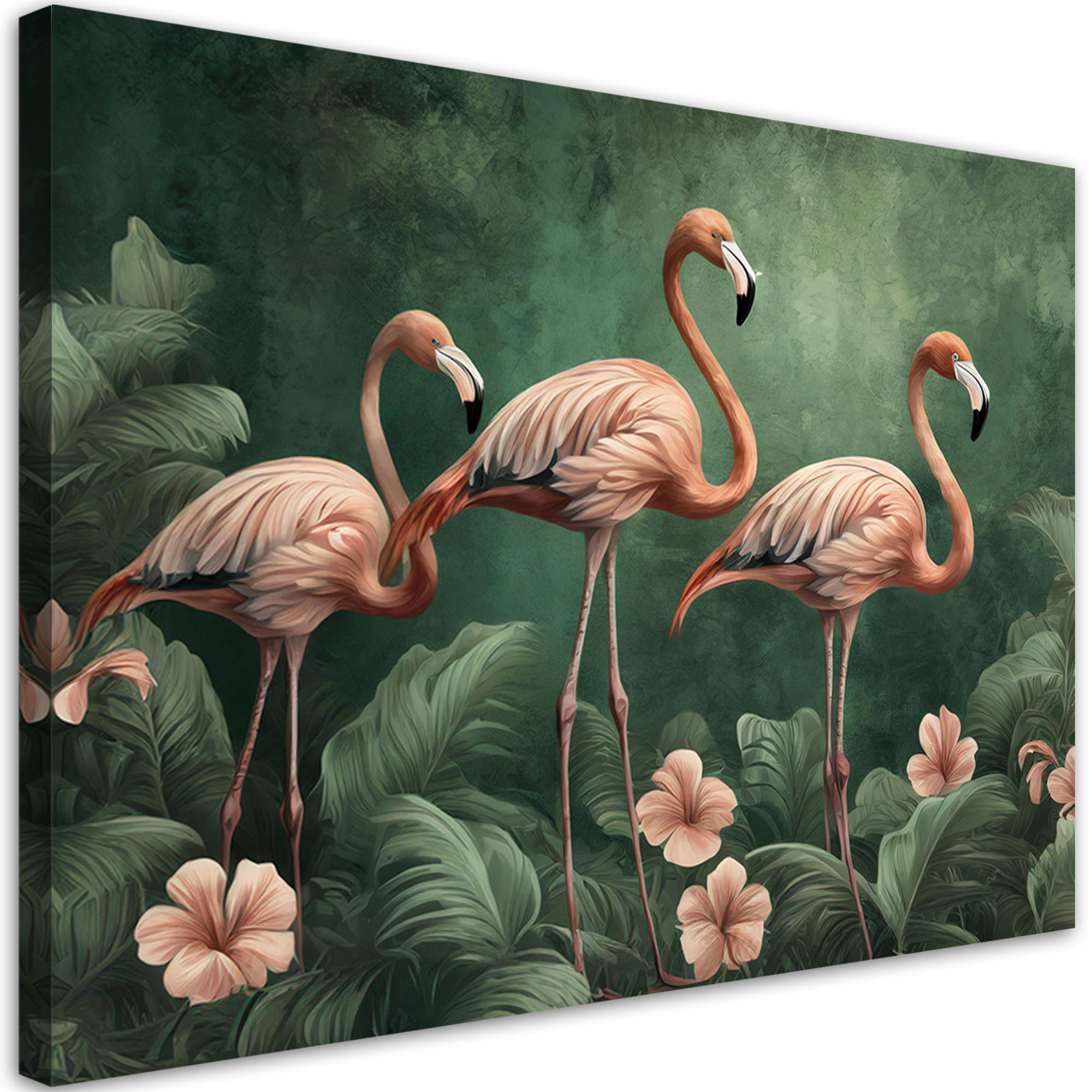 WANDBILD flamingos dschungel tiere - Grün, Textil (60/40cm) - Feeby