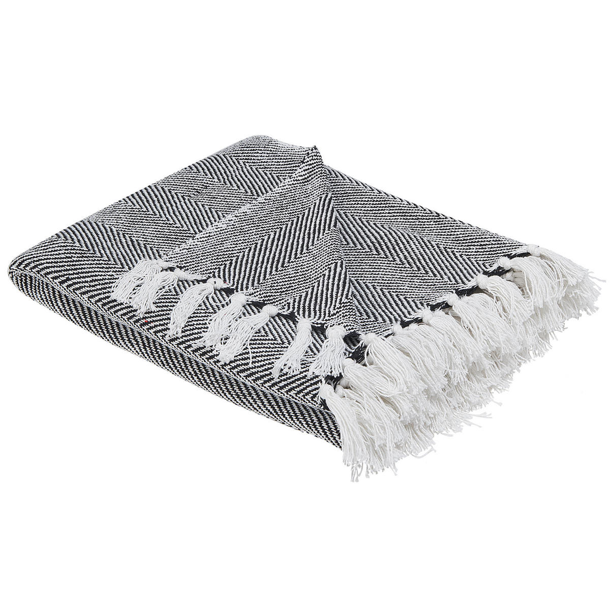 DECKE Schwarz Tangier 130/130 cm - Schwarz, Naturmaterialen/Textil (130/160cm) - Beliani