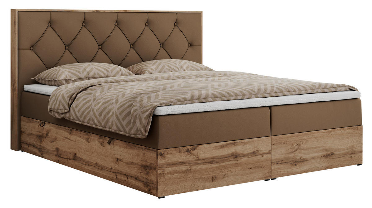 BOXBETT VENETO 140/200 Braun Kunstleder - H3 - Braun, Holz/Textil (140/200cm) - MKS