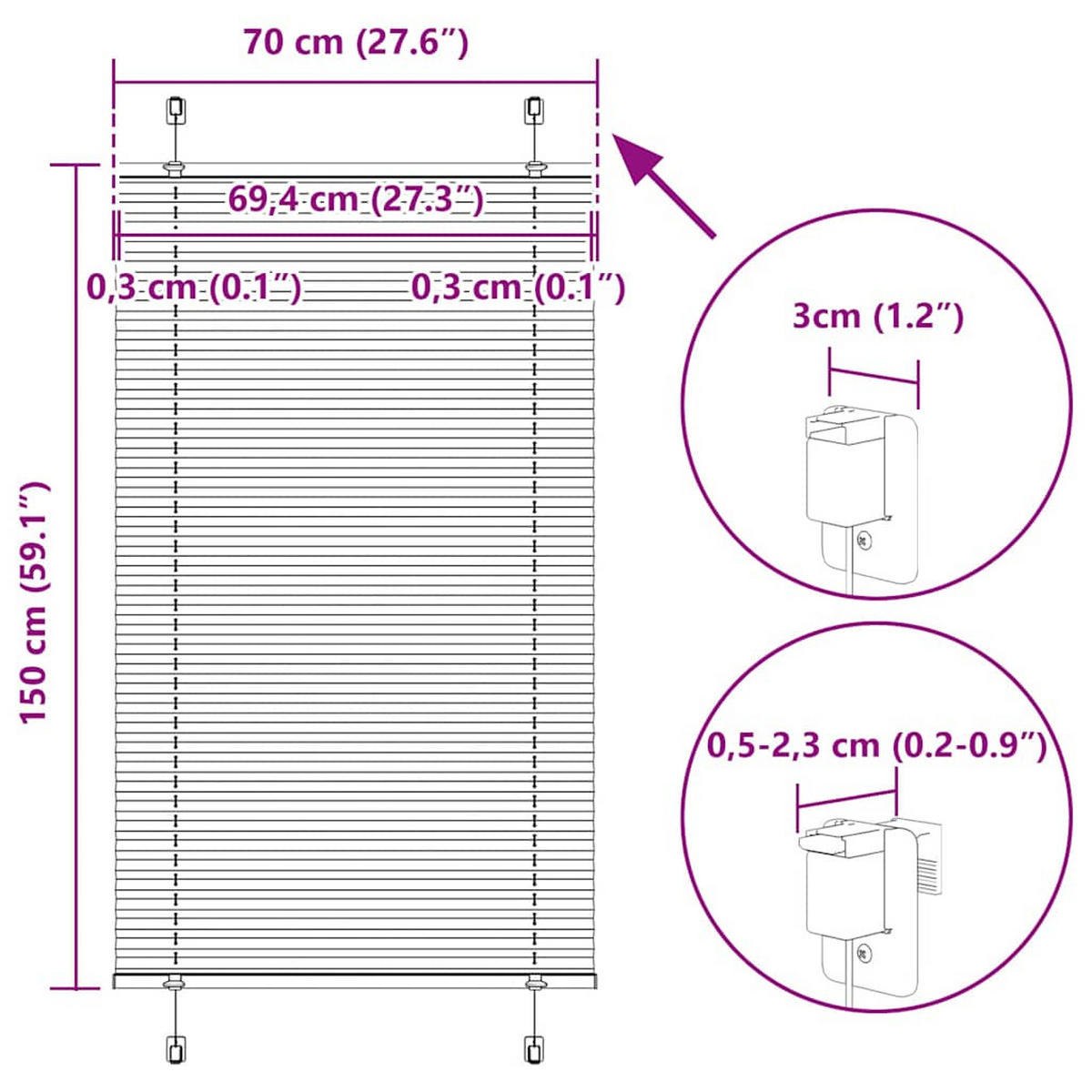 PLISSEE 70/150 cm Stoffbreite 69,4 cm aus Polyester Anthrazit - Anthrazit, Textil (70/150cm) - vidaXL
