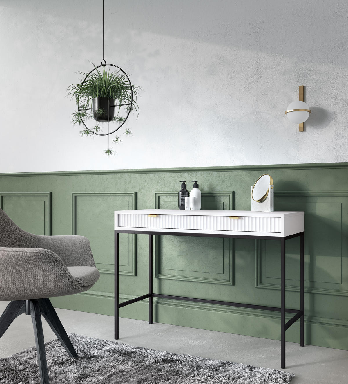 SCHMINKTISCH ZOVA Weiß 104x77x50 cm Little table, Freistehend - Schwarz/Weiß, Holzwerkstoff/Metall (50/104/77cm) - DomoHome