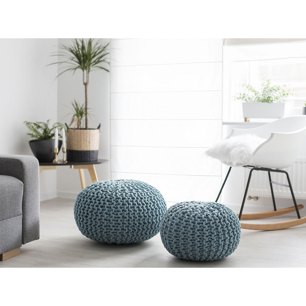 Thumbnail - Beliani Pouf, Blau, Textil, 1-Sitzer, Rund, 50x35x50 cm, Wohnzimmer, Hocker, Poufs