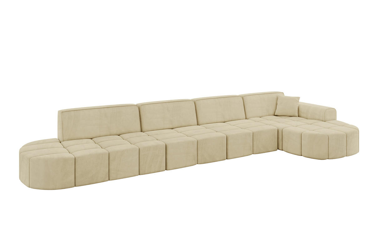 ECKSOFA Ottomane Rechts LIVO-L3 - 422x173x79,5 cm Beige - Beige, Holzwerkstoff/Textil (422/173cm) - ALTDECOR