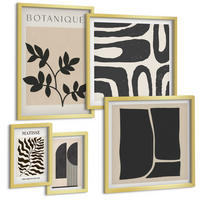 BILDER SET 5er Set - 50x50 cm & 20x30 cm & 40x60 cm Goldrahmen - Minimalistische Pflanzenposter - Goldfarben, Kunststoff (40/60cm) - TULUP